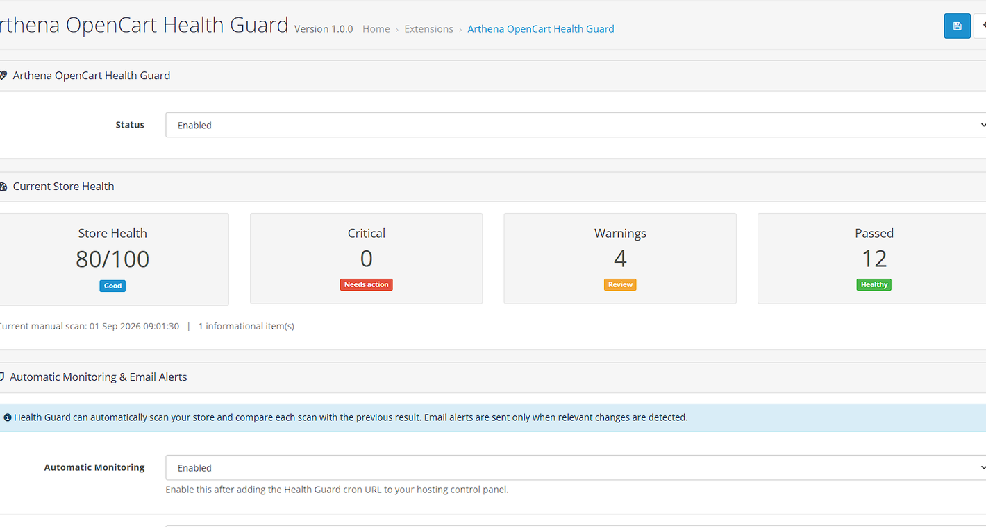 Arthena OpenCart Health Guard