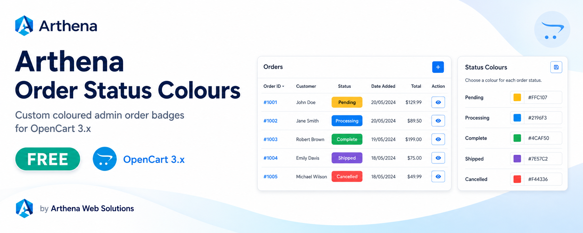 Arthena Order Status Colours free OpenCart extension